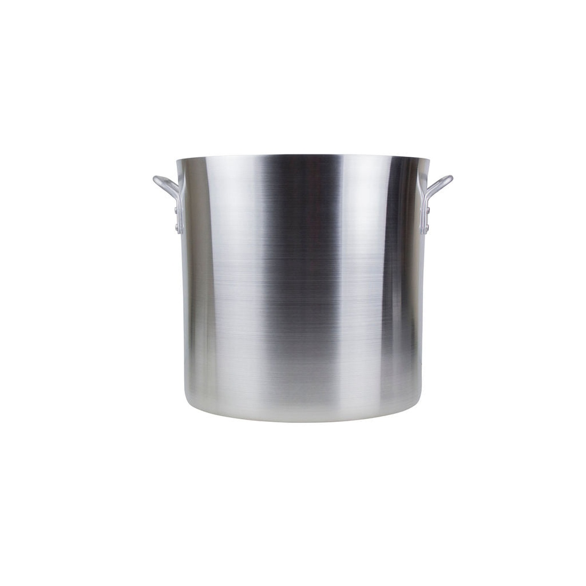 Libertyware POT40H 40-quart aluminum stock pot, clean side view showing brushed finish and riveted handles