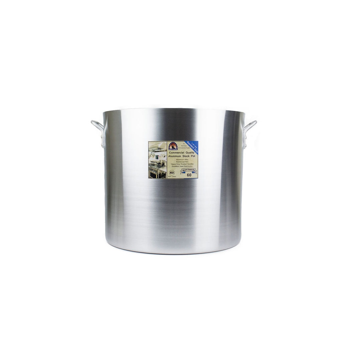 Libertyware POT60 60-quart aluminum stock pot front view with NSF label and 60-quart capacity badge