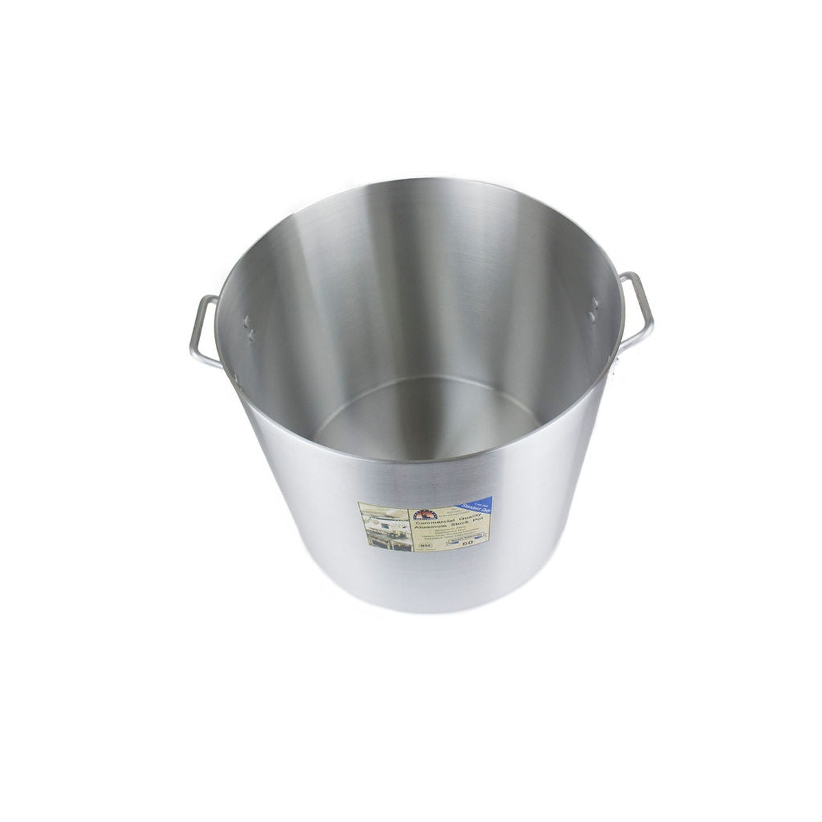 Libertyware POT60 aluminum stock pot top-down angled view showing spacious 60-quart interior