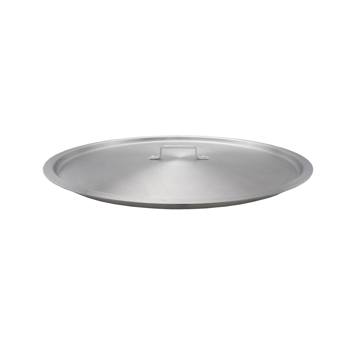 Libertyware POTC100 aluminum stock pot cover with flat lid and center handle, side view on white background