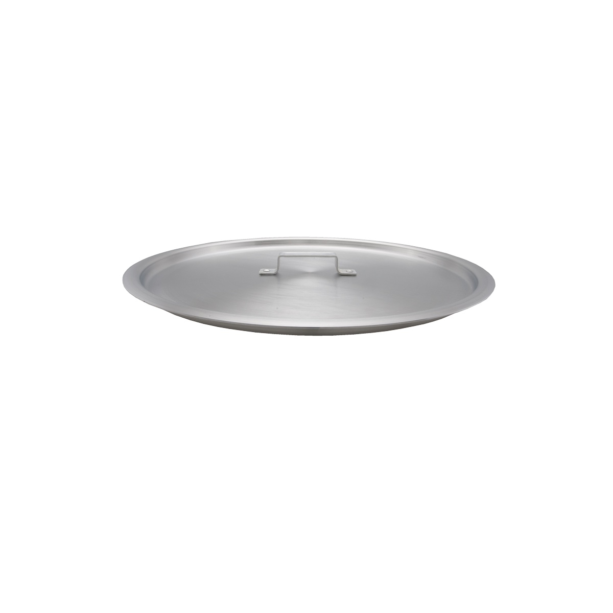 Libertyware POTC50 flat aluminum stock pot cover with center handle, top-angle view