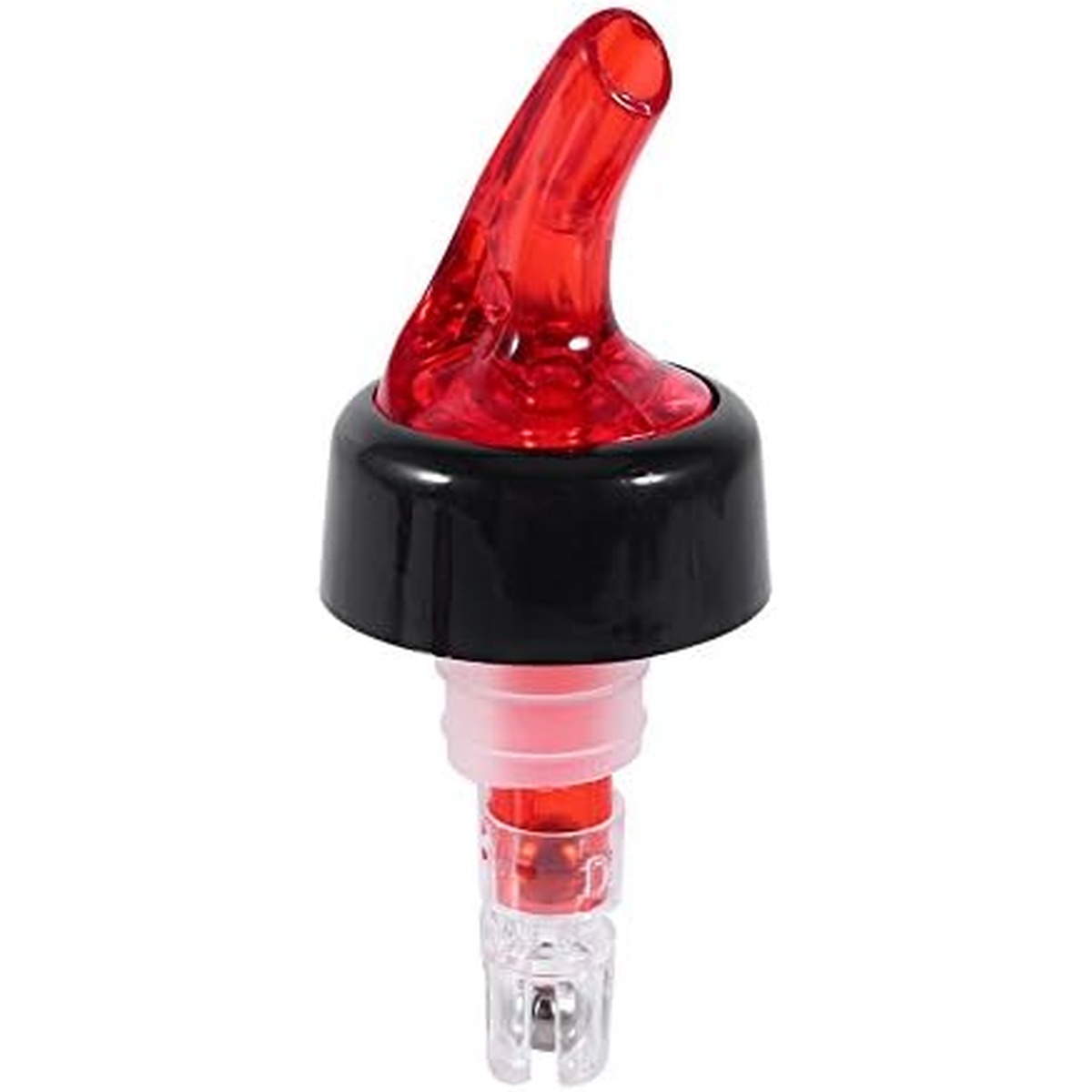 Cresco Resco 1 oz measured pourer with red spout head, black collar, and clear measuring chamber