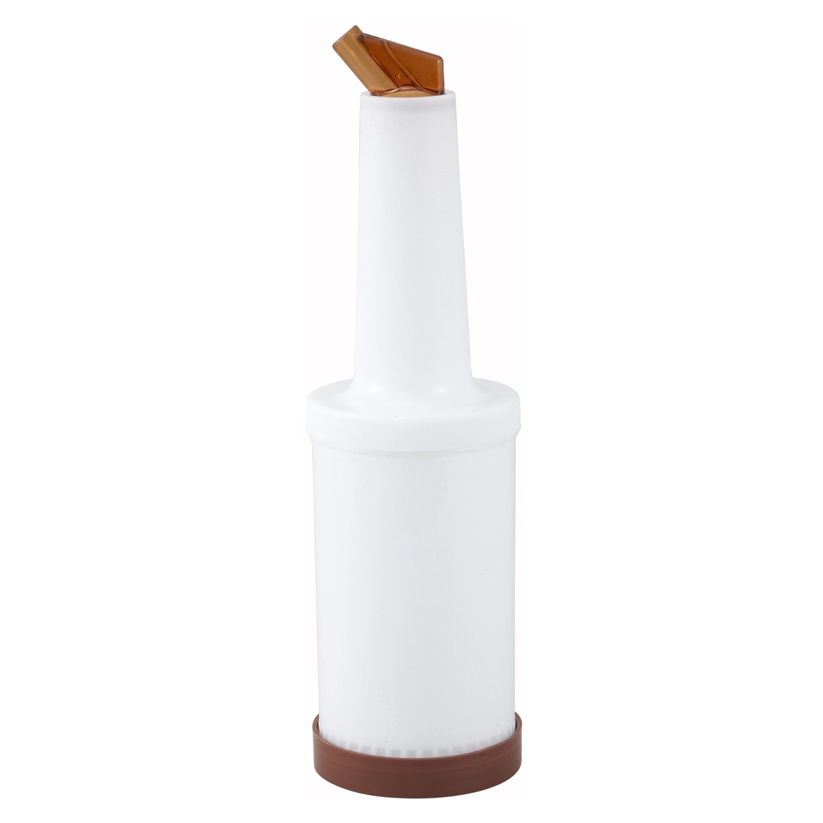 Winco PPB-1B white plastic pour bottle with brown angled spout