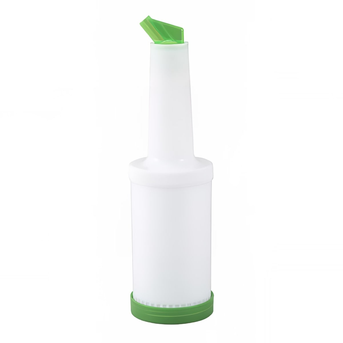 Winco PPB-1G 1 Qt white plastic pour bottle with green color-coded spout and base ring