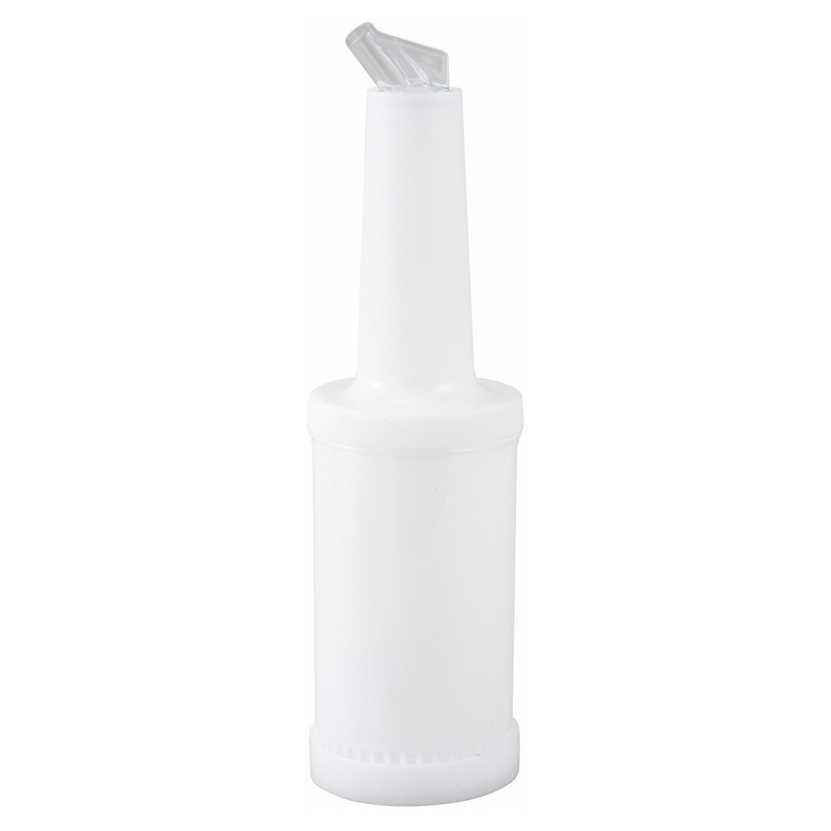Winco PPB-1W white 1-quart pour bottle with clear spout attached