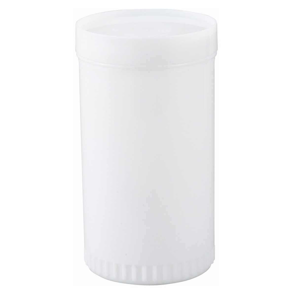 Winco PPB-2W white pour bottle shown with white lid secured on top