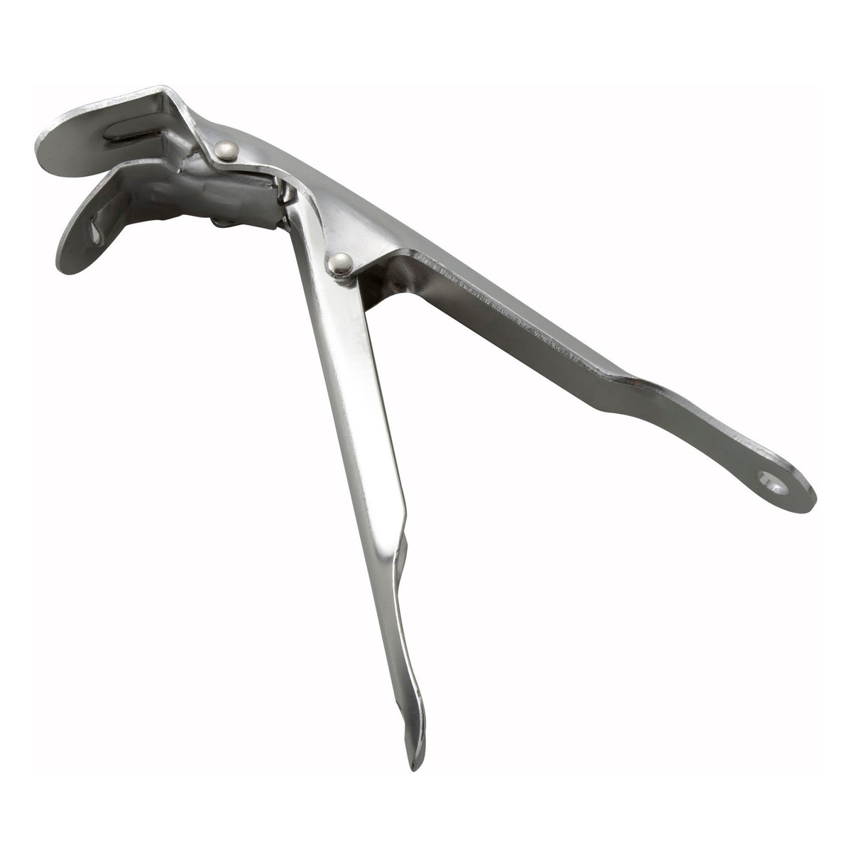 Winco PPG-8 stainless steel deep pizza pan gripper shown open on white background