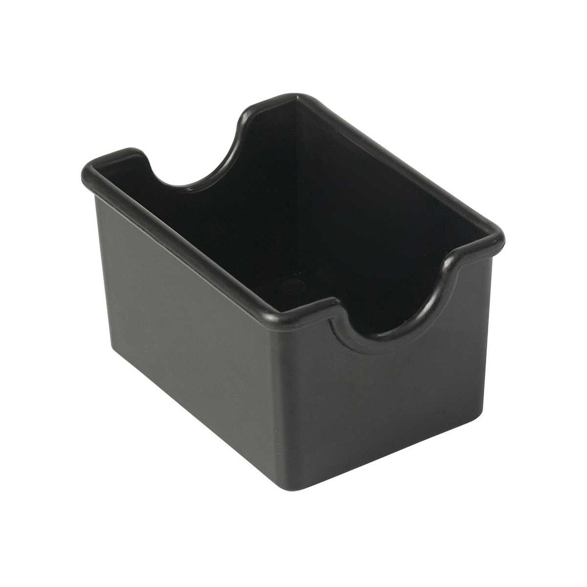 Winco PPH-1K black plastic sugar packet holder, rectangular caddy with scalloped top edges