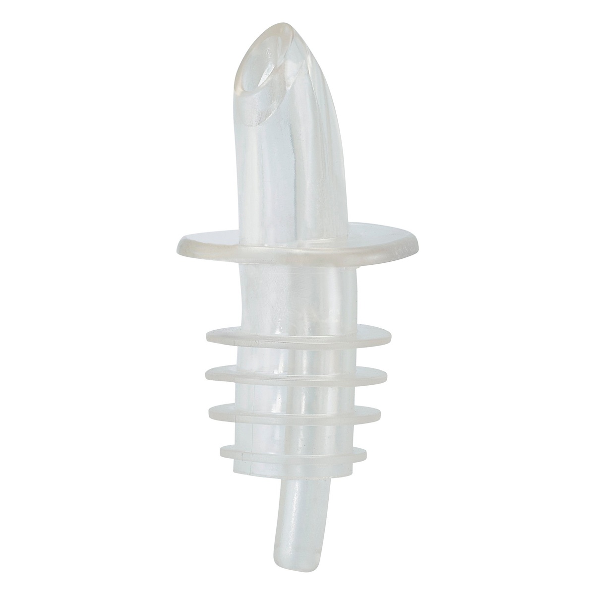 Winco PPR-2C clear plastic free-flow liquor pourer with no collar and ribbed bottle insert
