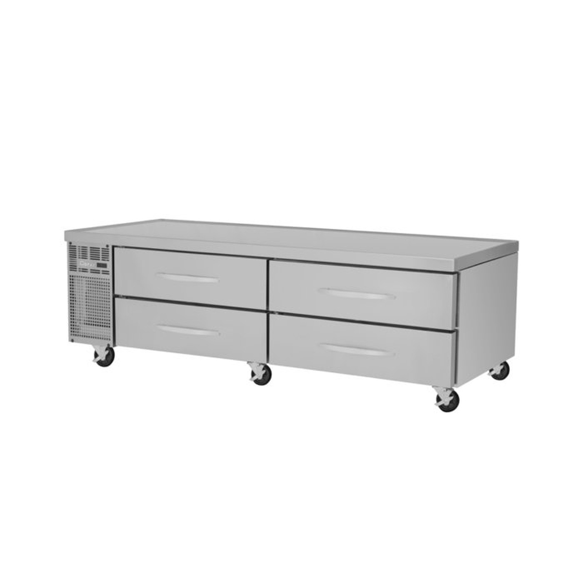 Turbo Air PRCBE-84R-N 84-inch four-drawer stainless steel refrigerated chef base on casters