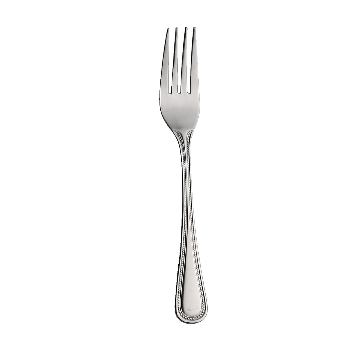 Libertyware Primrose dinner fork with beaded handle detail, mirror polished stainless steel