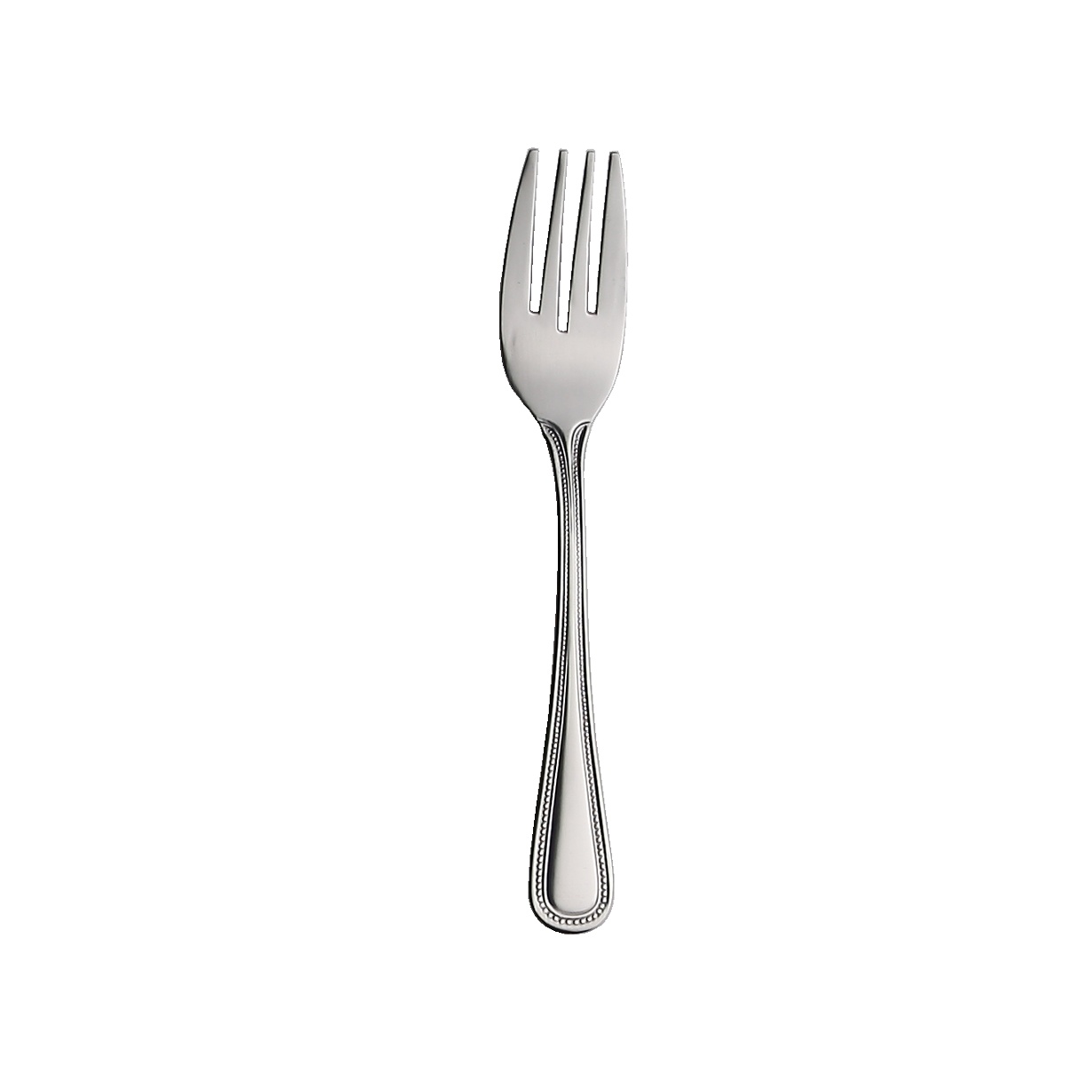 Libertyware Primrose salad fork with beaded edge handle detail, mirror polished stainless steel