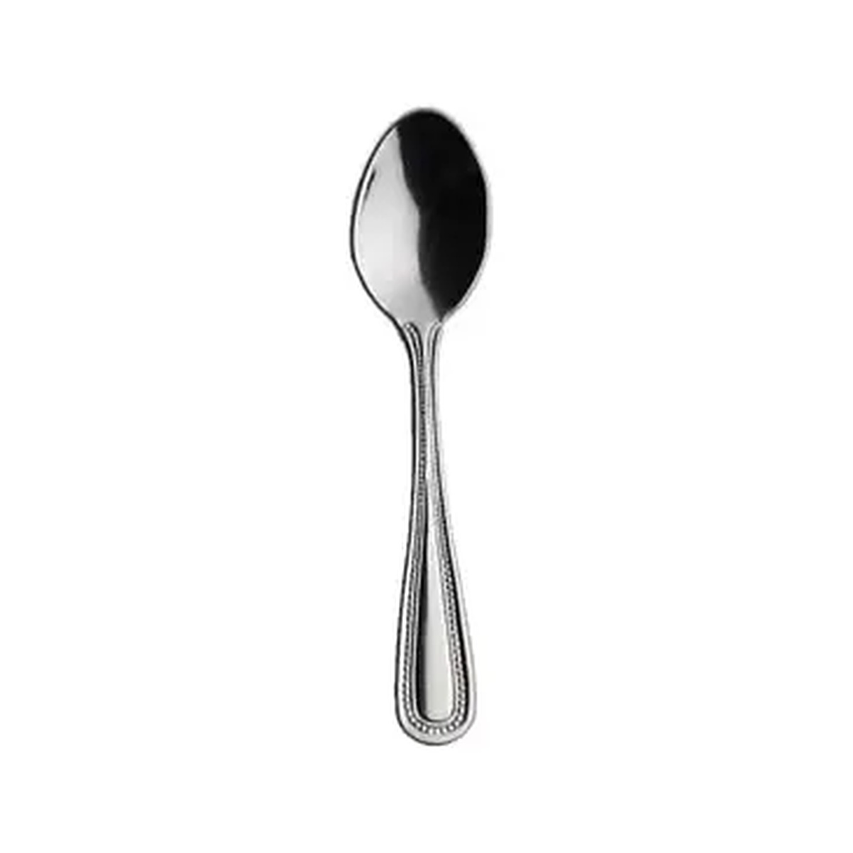 Libertyware PRM8 Primrose A.D. spoon with beaded handle and mirror polished finish on white background