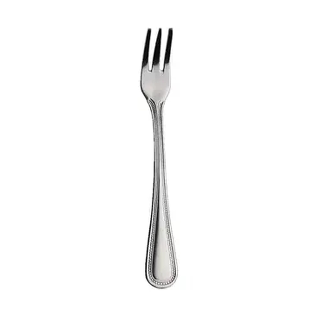 Libertyware PRM9 Primrose cocktail fork in mirror-polished 18/0 stainless steel with beaded edge handle detail
