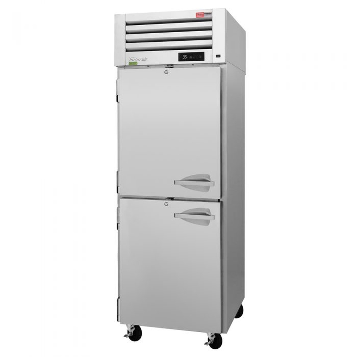 Turbo Air PRO-26-2R-N left-hinged solid half-door reach-in refrigerator showing digital display and top-mount unit