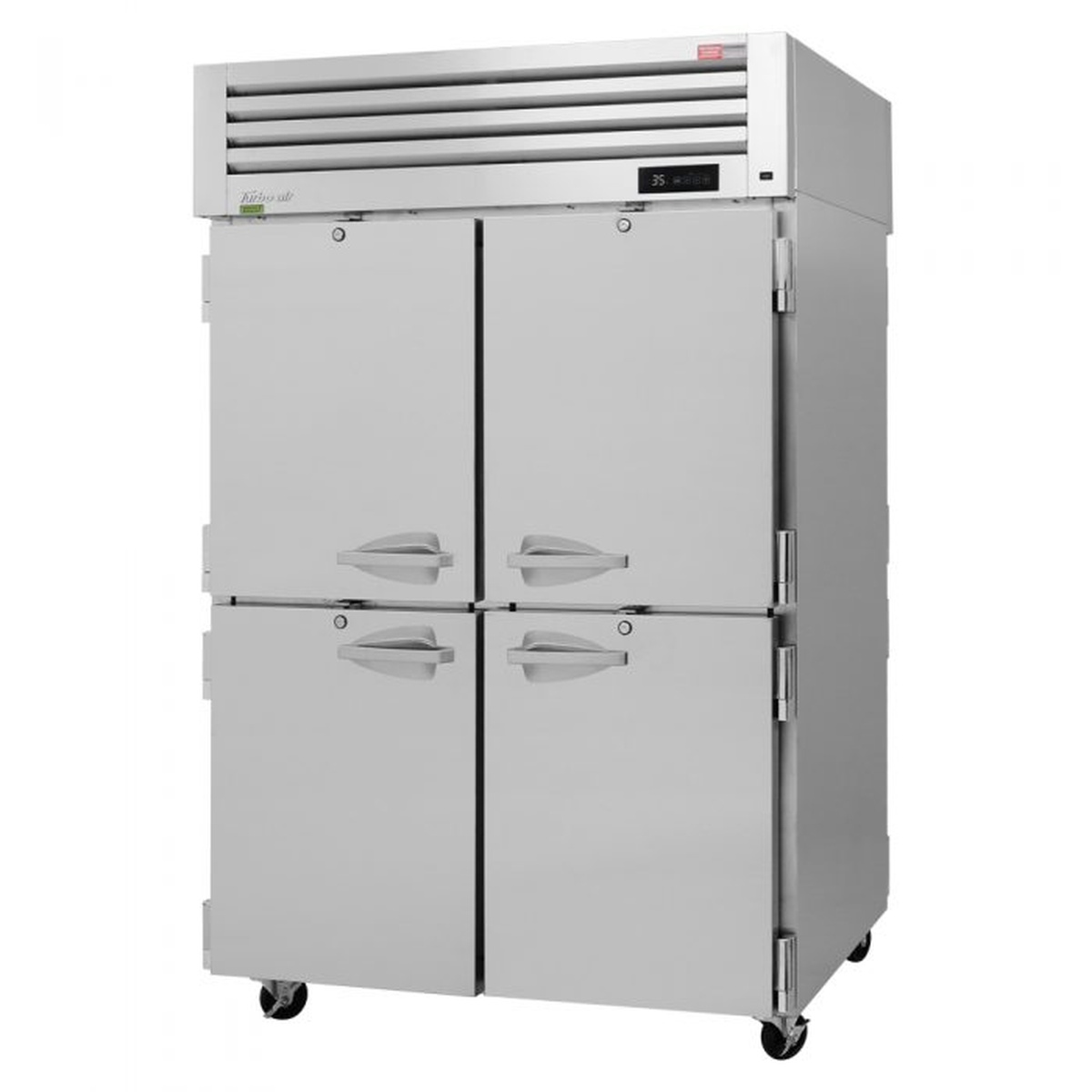 Turbo Air PRO-50-4R-PT-N two-section pass-thru reach-in refrigerator with four solid half doors and top mount compressor