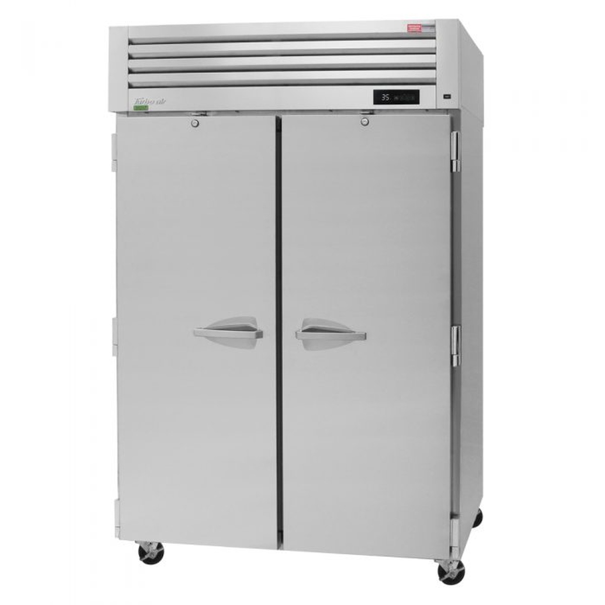 Turbo Air PRO-50R-PT-N two-section pass-thru reach-in refrigerator with solid stainless steel doors and top-mount compressor
