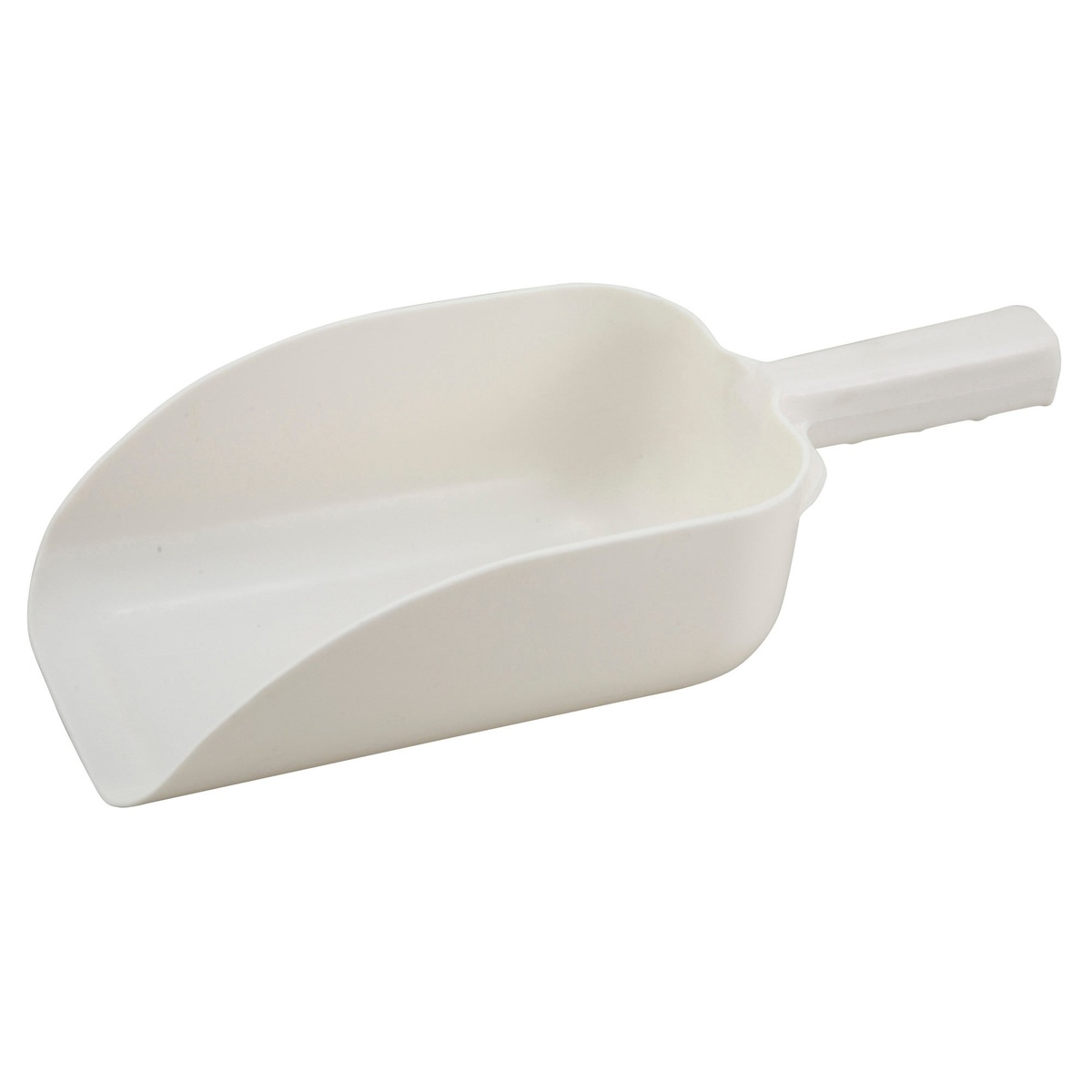 Winco PS-64 white polypropylene 64 oz scoop with flat-bottom bowl and ribbed handle