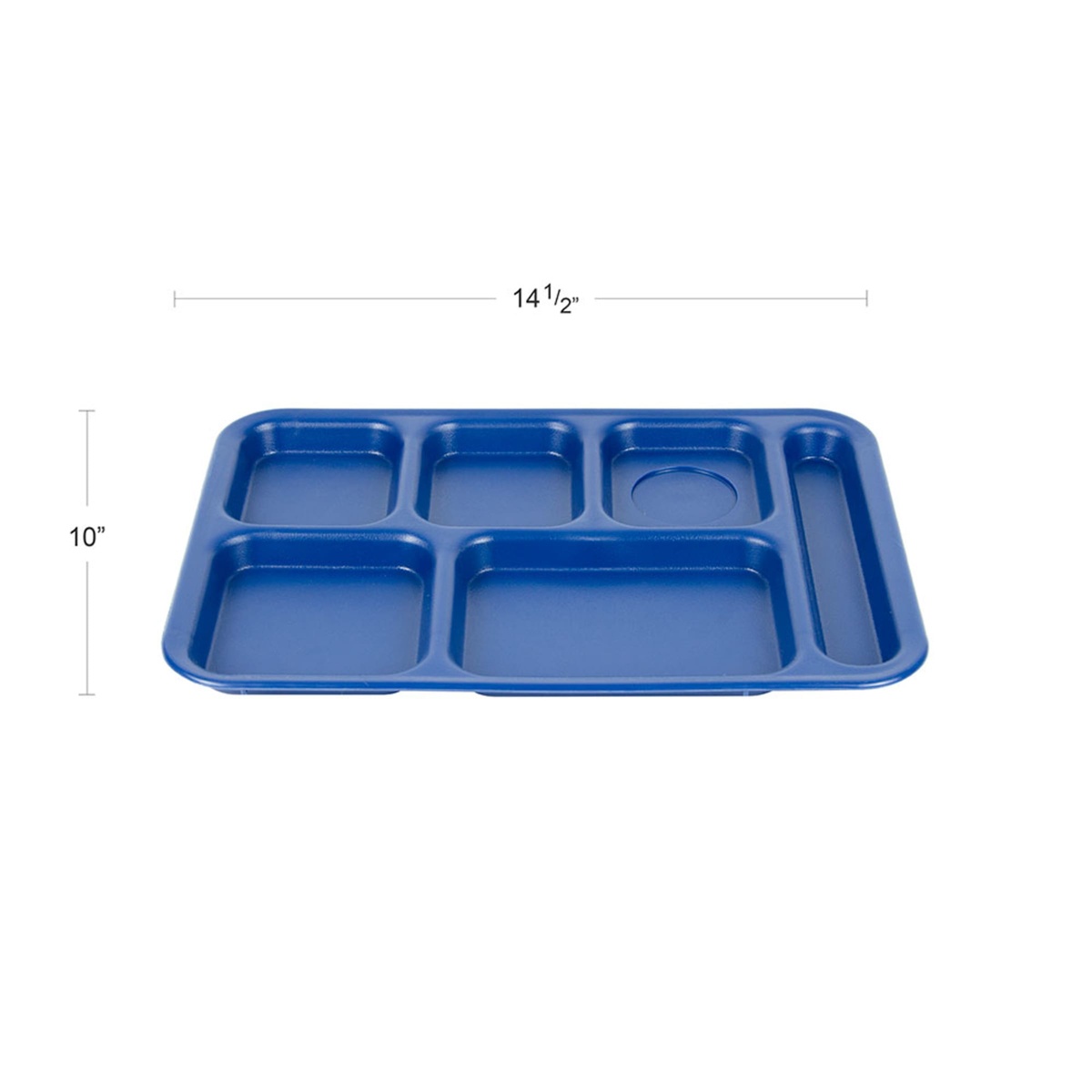 Cambro PS1014186 navy blue tray with dimension annotations showing 14.5 inch length and 10 inch width