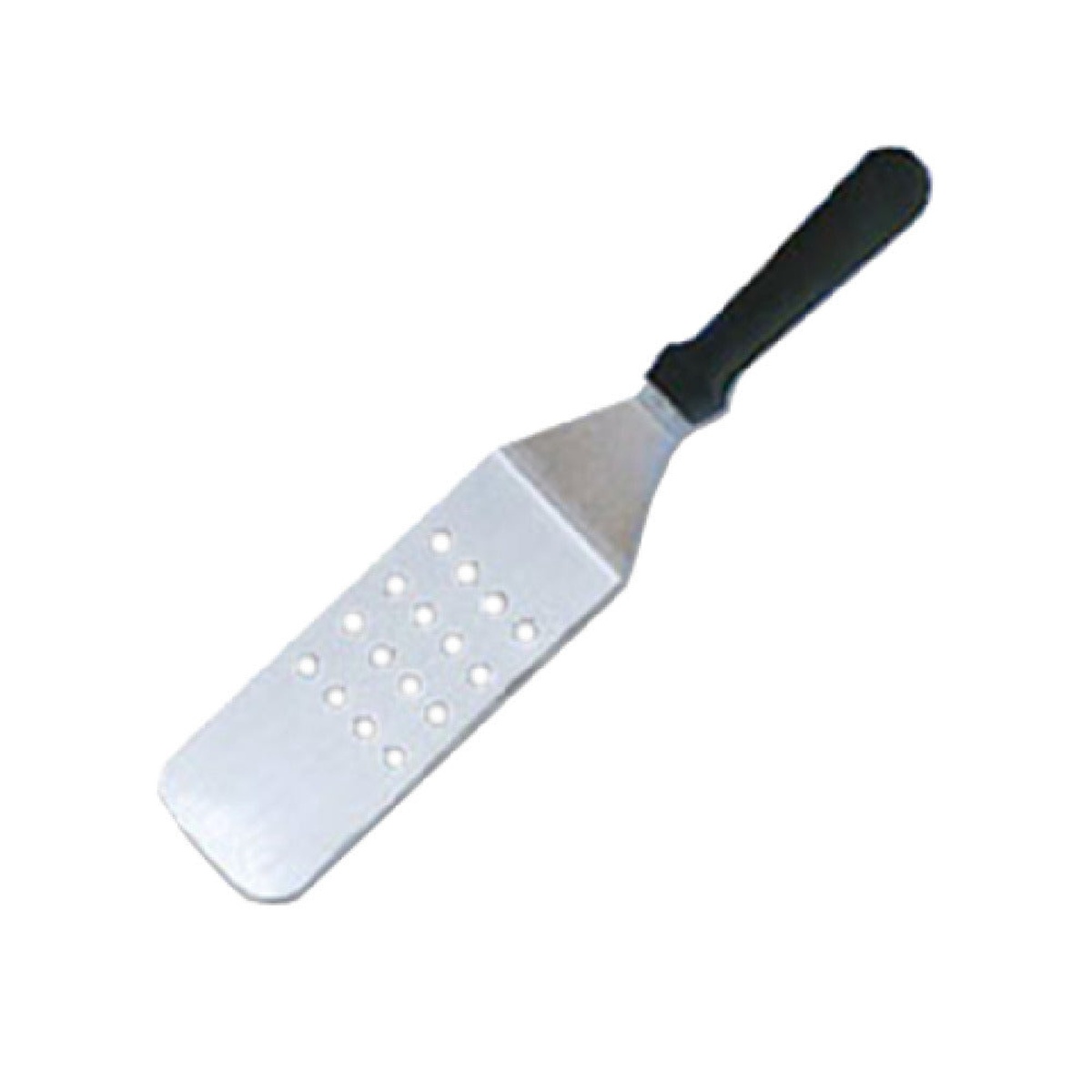 American Metalcraft PS14P stainless steel perforated turner with black plastic handle and offset rounded blade