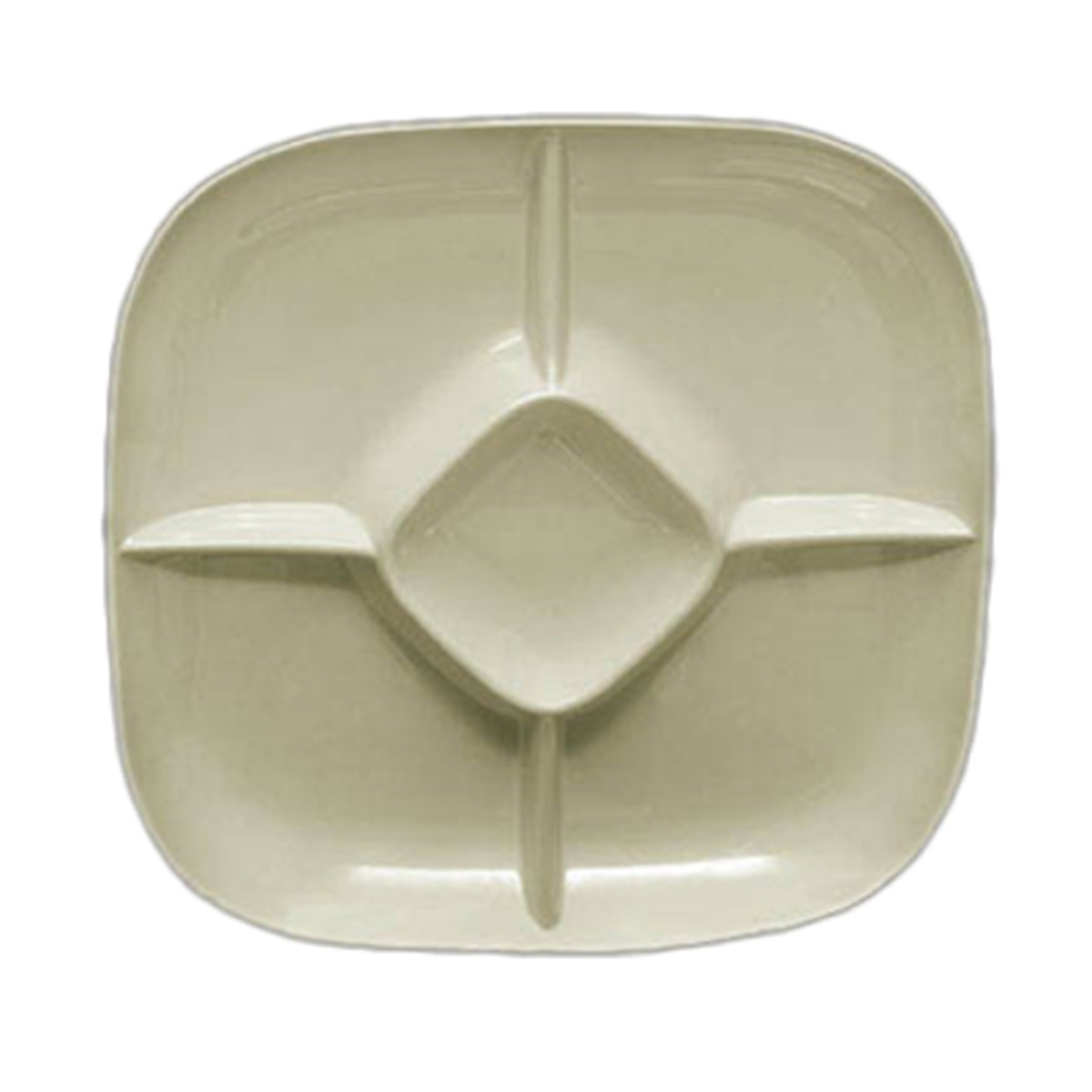 Thunder Group PS1515V beige melamine square 5-compartment chip and dip platter top view