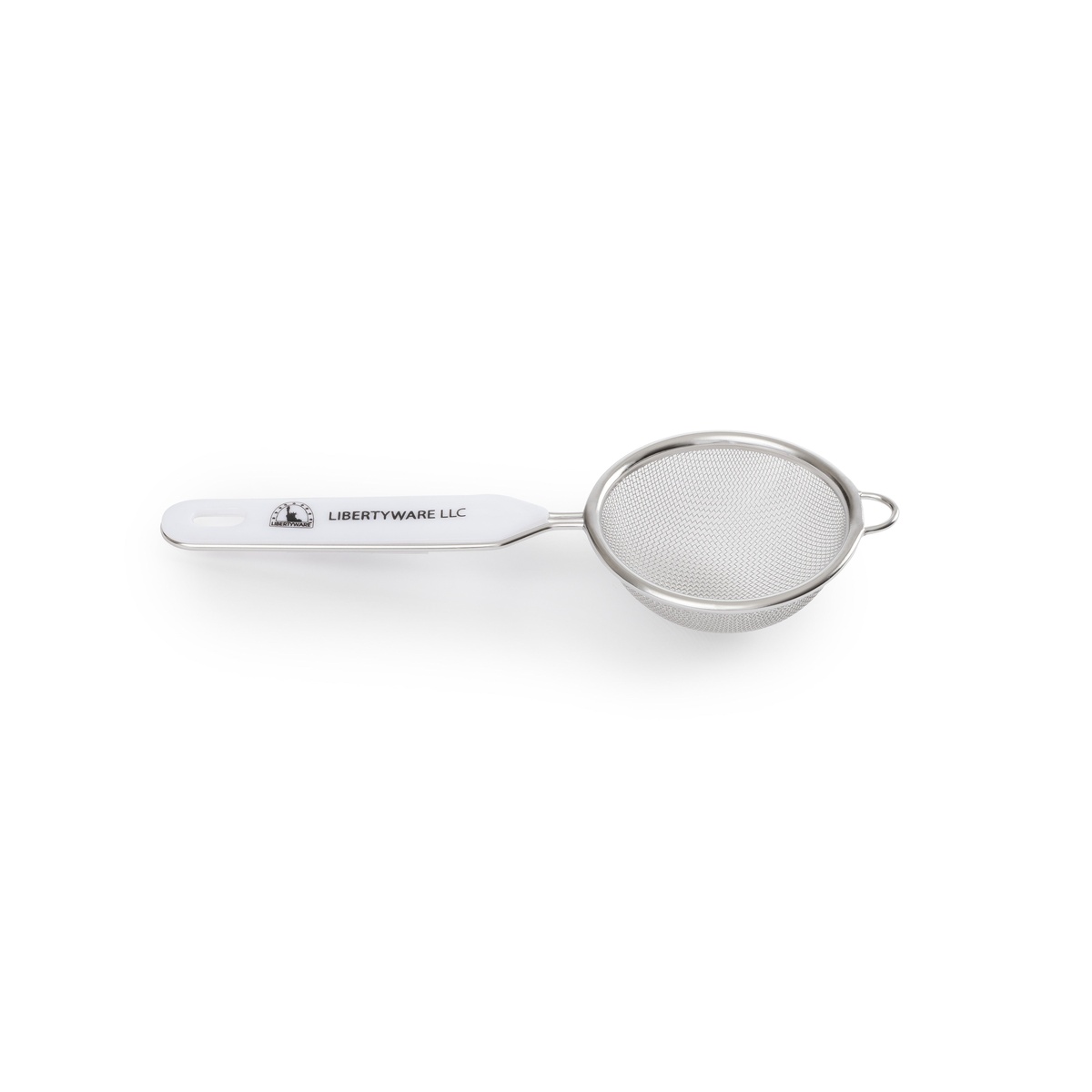 Libertyware PS3 3-inch fine single mesh strainer with white plastic handle and stainless steel ring