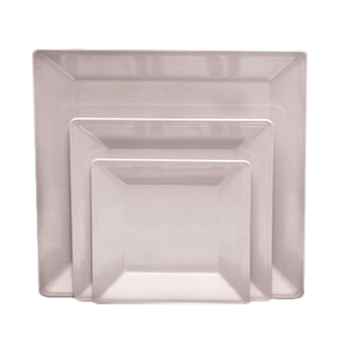 Thunder Group PS3208W white melamine square plates shown nested in multiple sizes