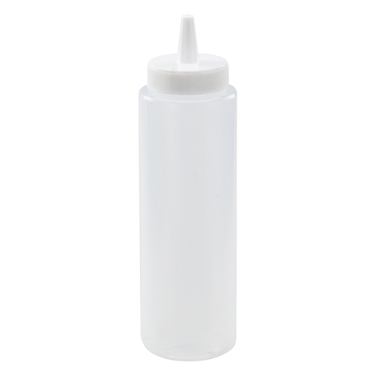 Winco PSB-08C clear 8 oz plastic squeeze bottle with white open-tip cap