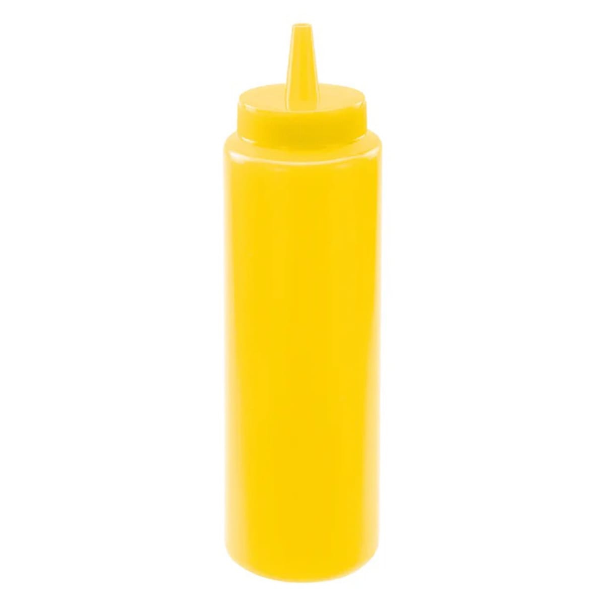 Winco PSB-08Y 8 oz yellow plastic squeeze bottle with pointed nozzle cap