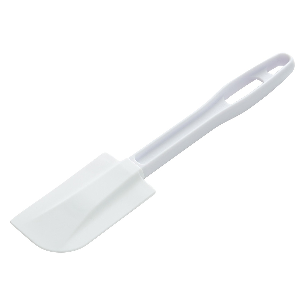 Angled view of the Winco plastic scraper highlighting the handle and blade connection
