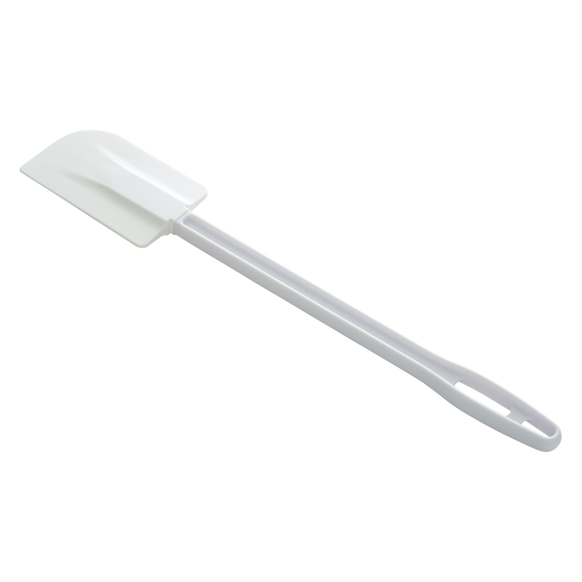 Winco PSC-16 white plastic scraper angled view showing blade thickness and handle profile