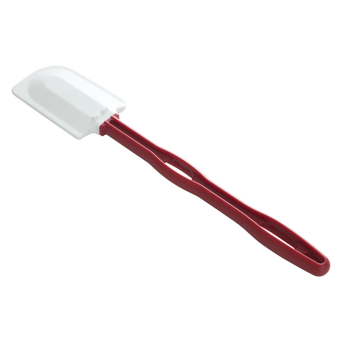 Winco PSH-14 silicone scraper full-length view showing the white flat blade and elongated red nylon handle