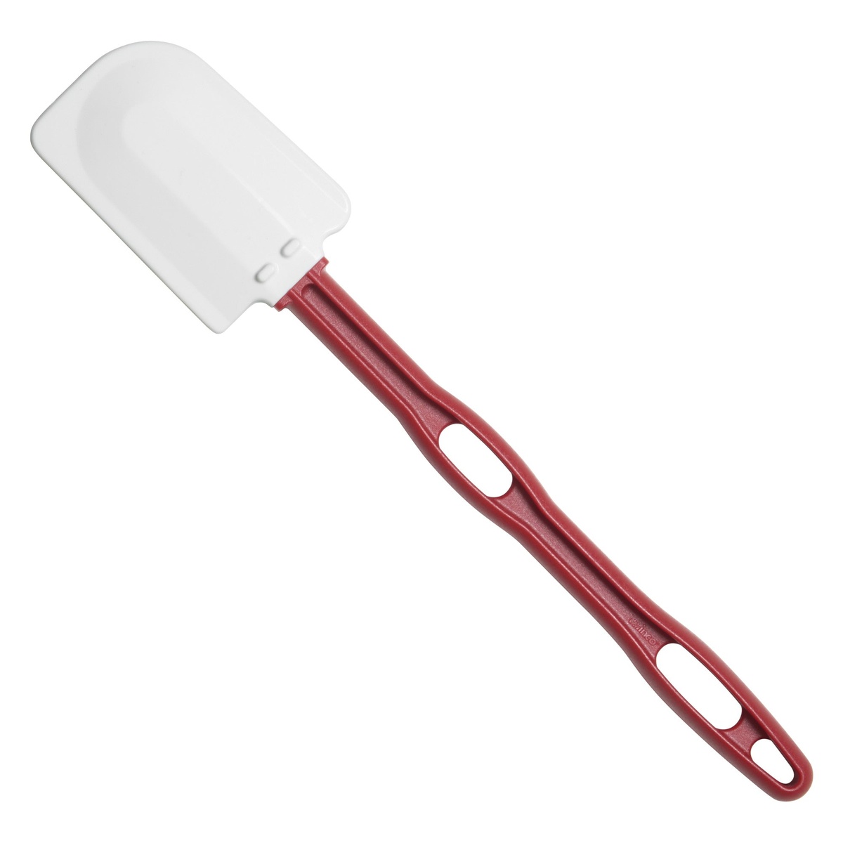 Winco PSH-14 14-inch silicone scraper showing large white flat blade and red nylon handle, angled top view
