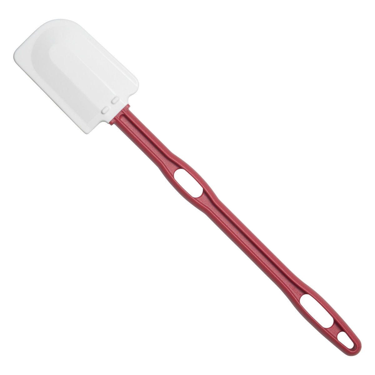 Winco PSH-16 silicone scraper full length front view with white flat blade and red nylon handle