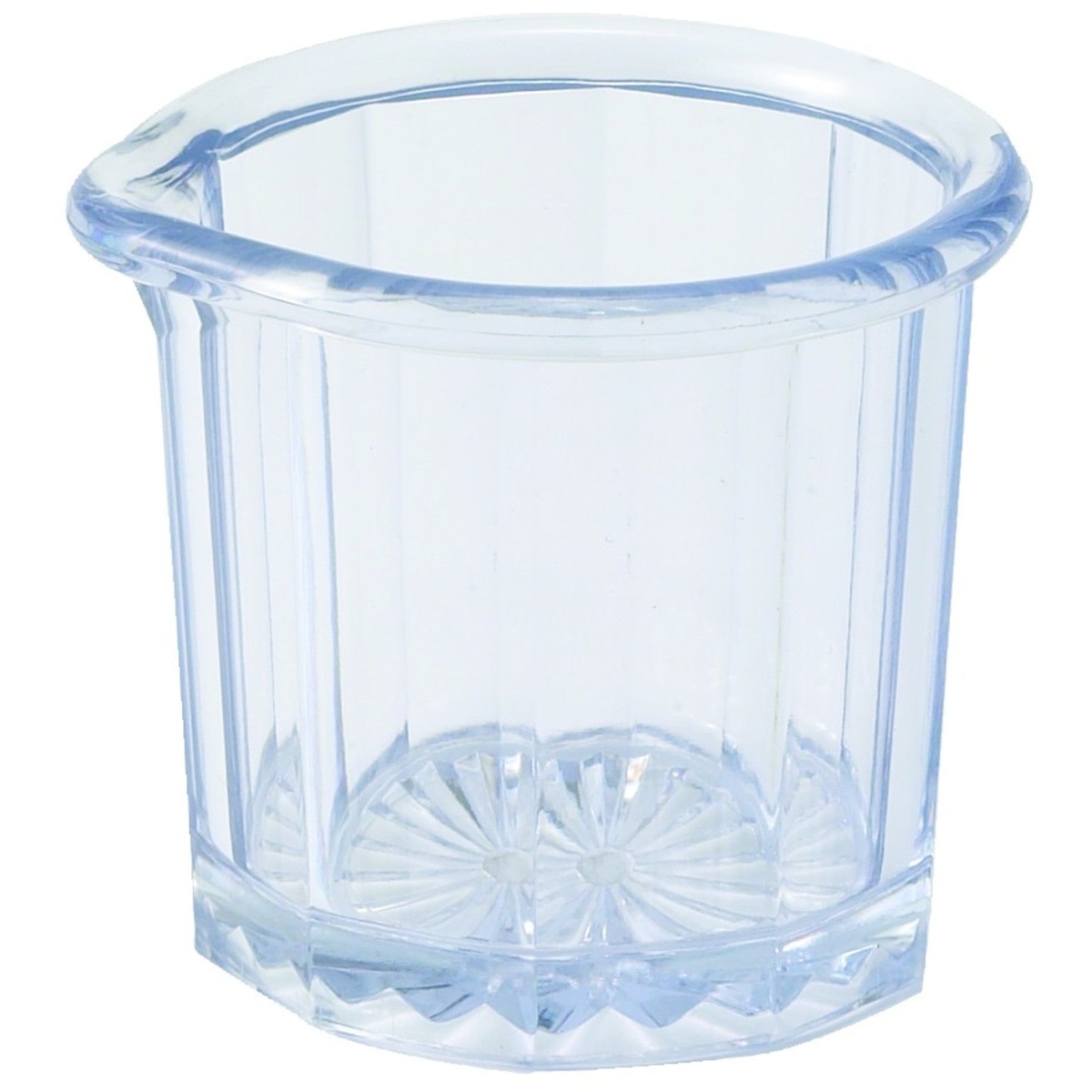 Winco PSN-2 2 oz clear SAN plastic creamer and syrup pitcher with faceted body and pour spout
