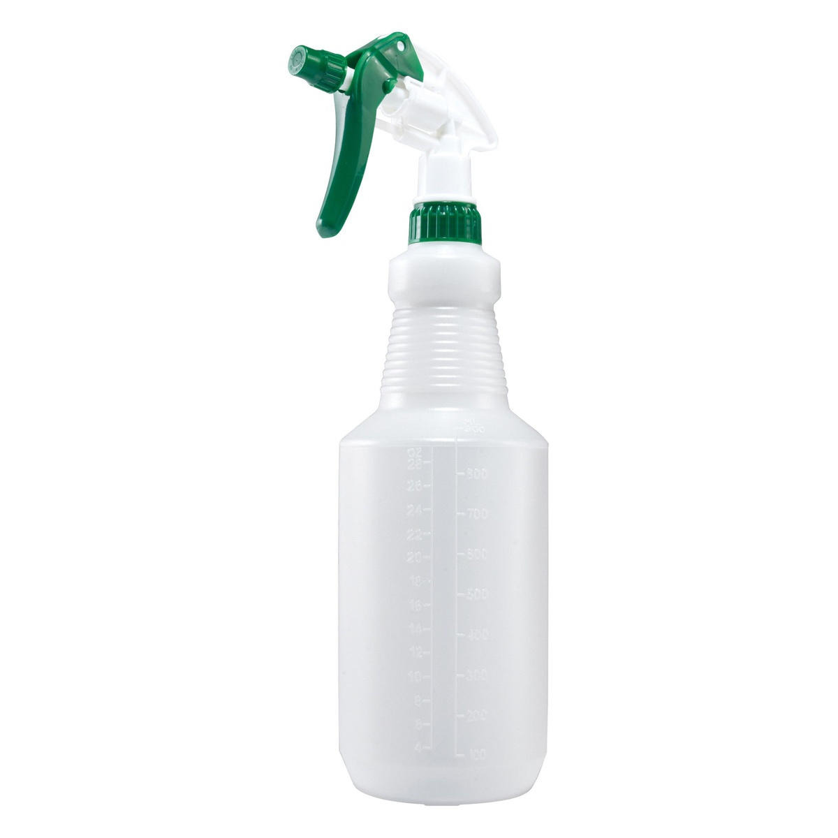 Winco PSR-9 28 oz green and white color-coded plastic spray bottle, full product view
