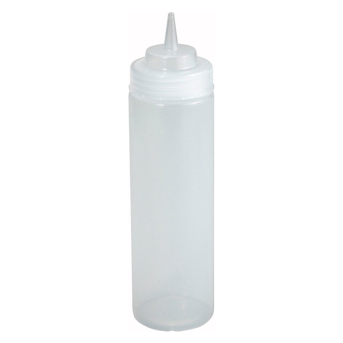 Winco PSW-16 single clear 16 oz wide mouth squeeze bottle with pointed tip cap