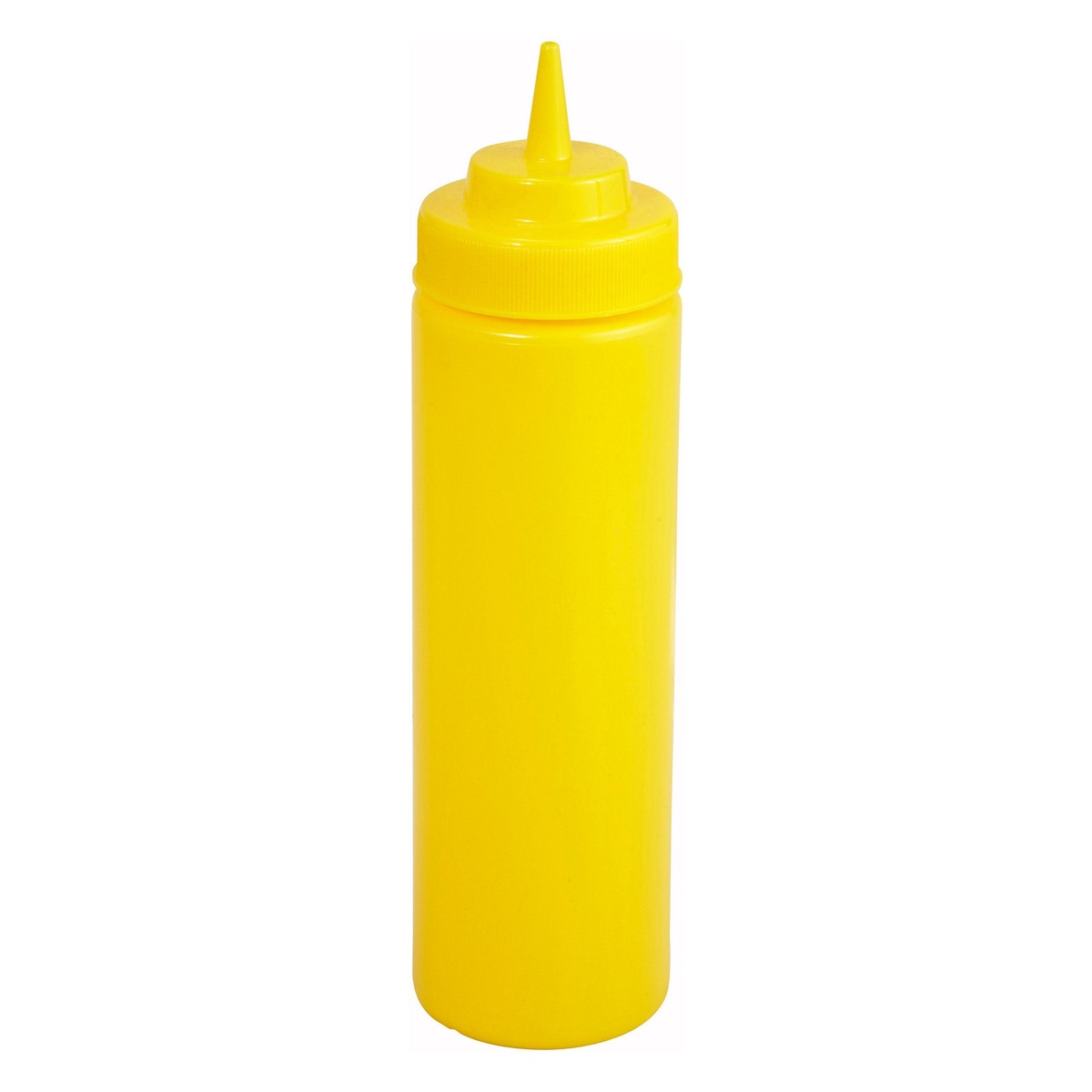 Winco PSW-16Y 16 oz yellow wide-mouth squeeze bottle with precision dispensing tip
