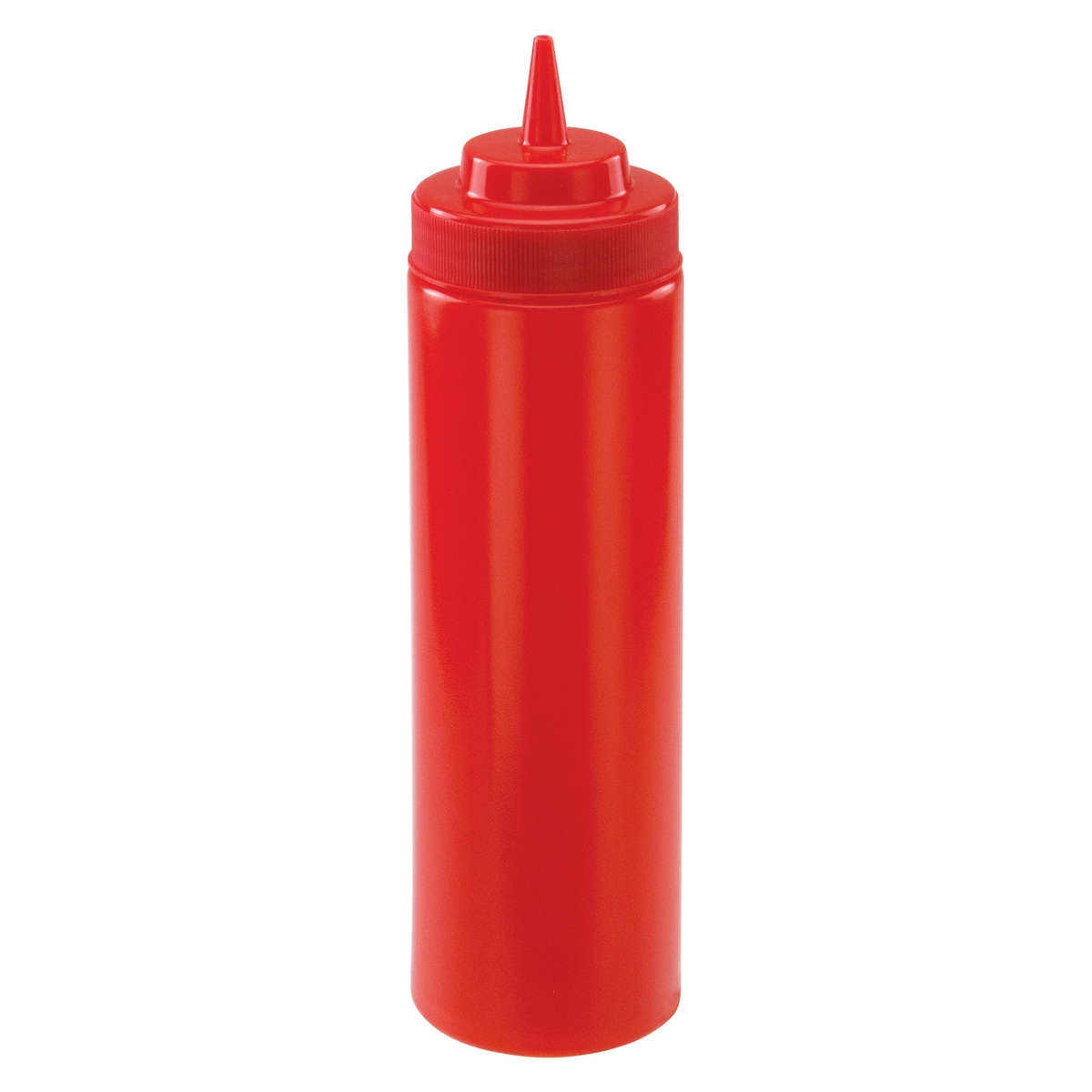 Winco PSW-24R 24 oz red wide-mouth plastic squeeze bottle with pointed tip