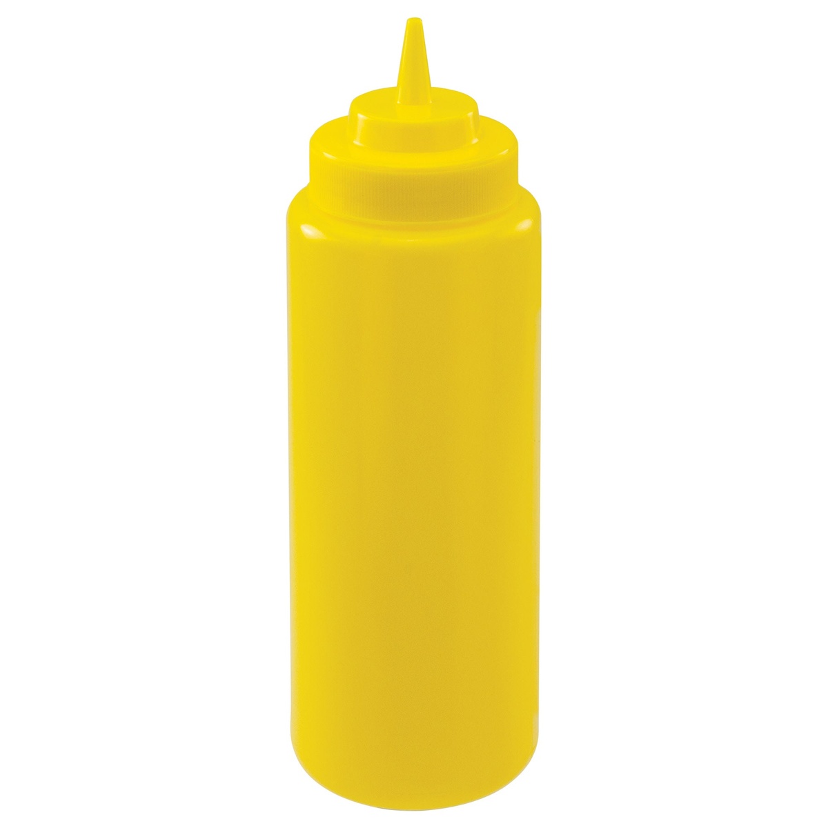 Winco PSW-32Y yellow wide-mouth 32 oz squeeze bottle with open single tip cap