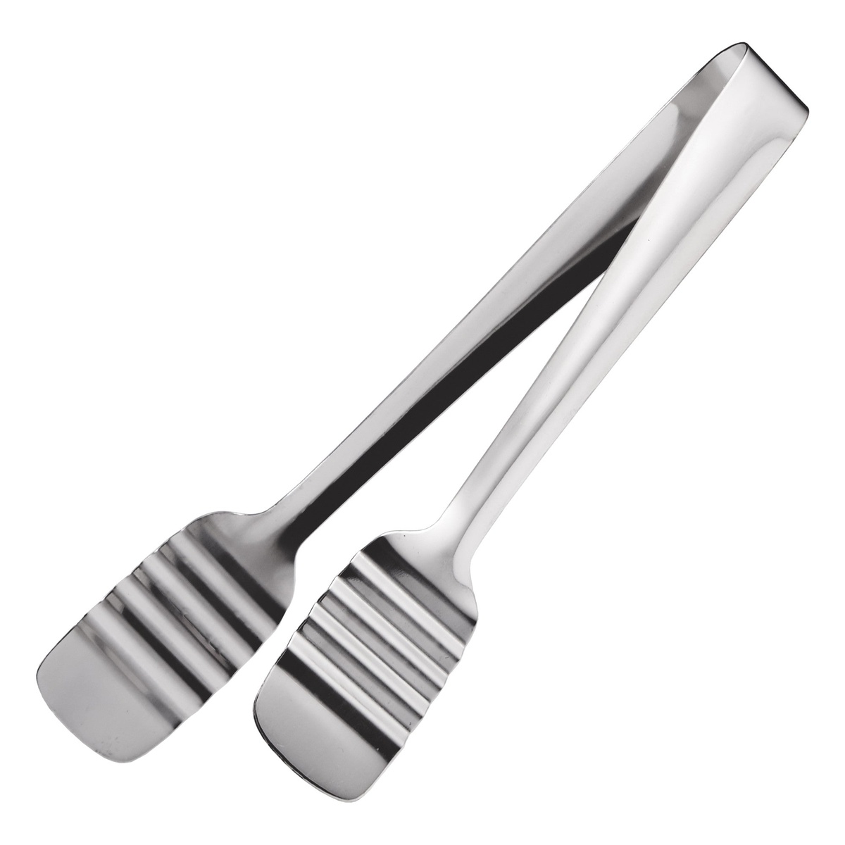 Winco PT-875 stainless steel pastry tongs with ribbed grip pads, 8-3/4 inch length