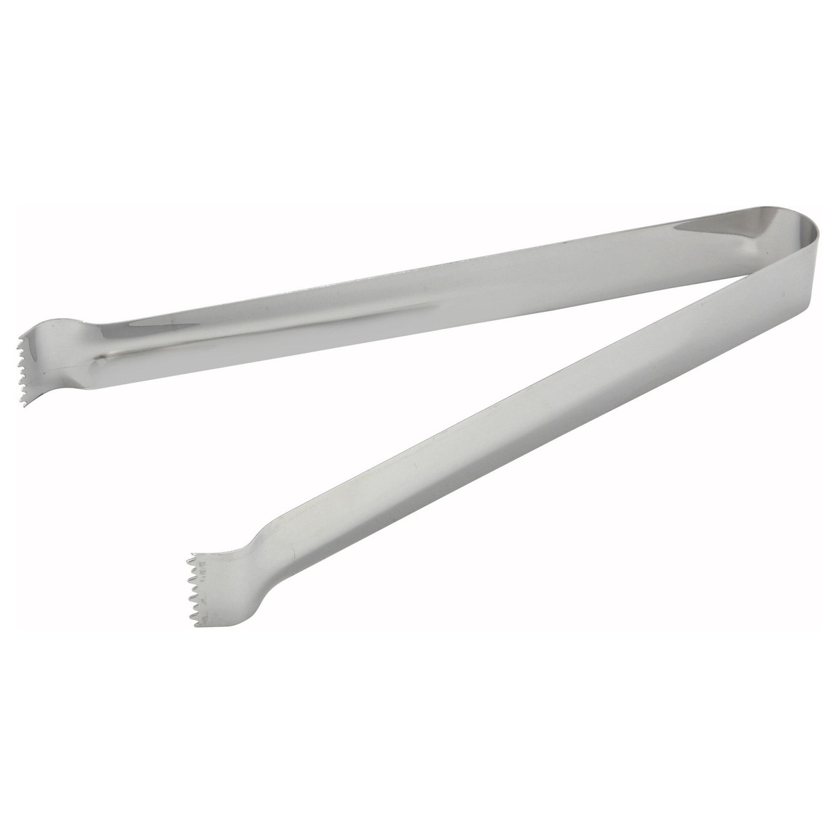 Winco PT-9 9-inch stainless steel pom tongs with serrated edges and satin finish