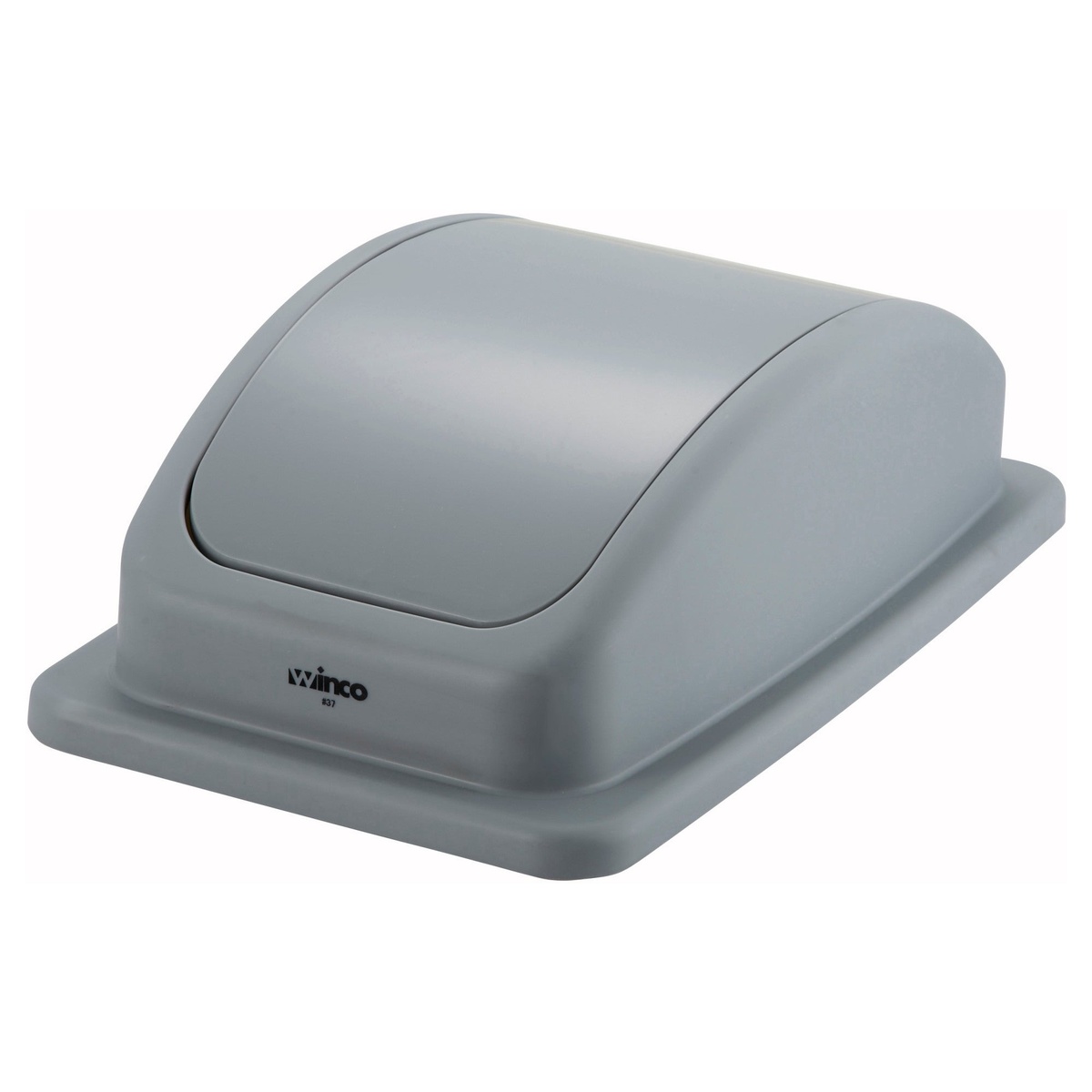 Winco PTCL-23 gray rectangular dome trash can lid on white background
