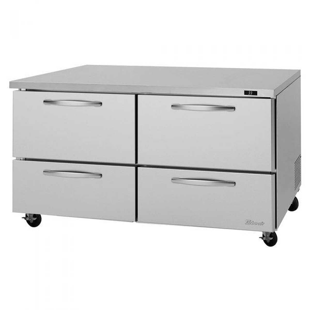 Turbo Air PUR-60-D4-N stainless steel undercounter refrigerator with four drawers and swivel casters