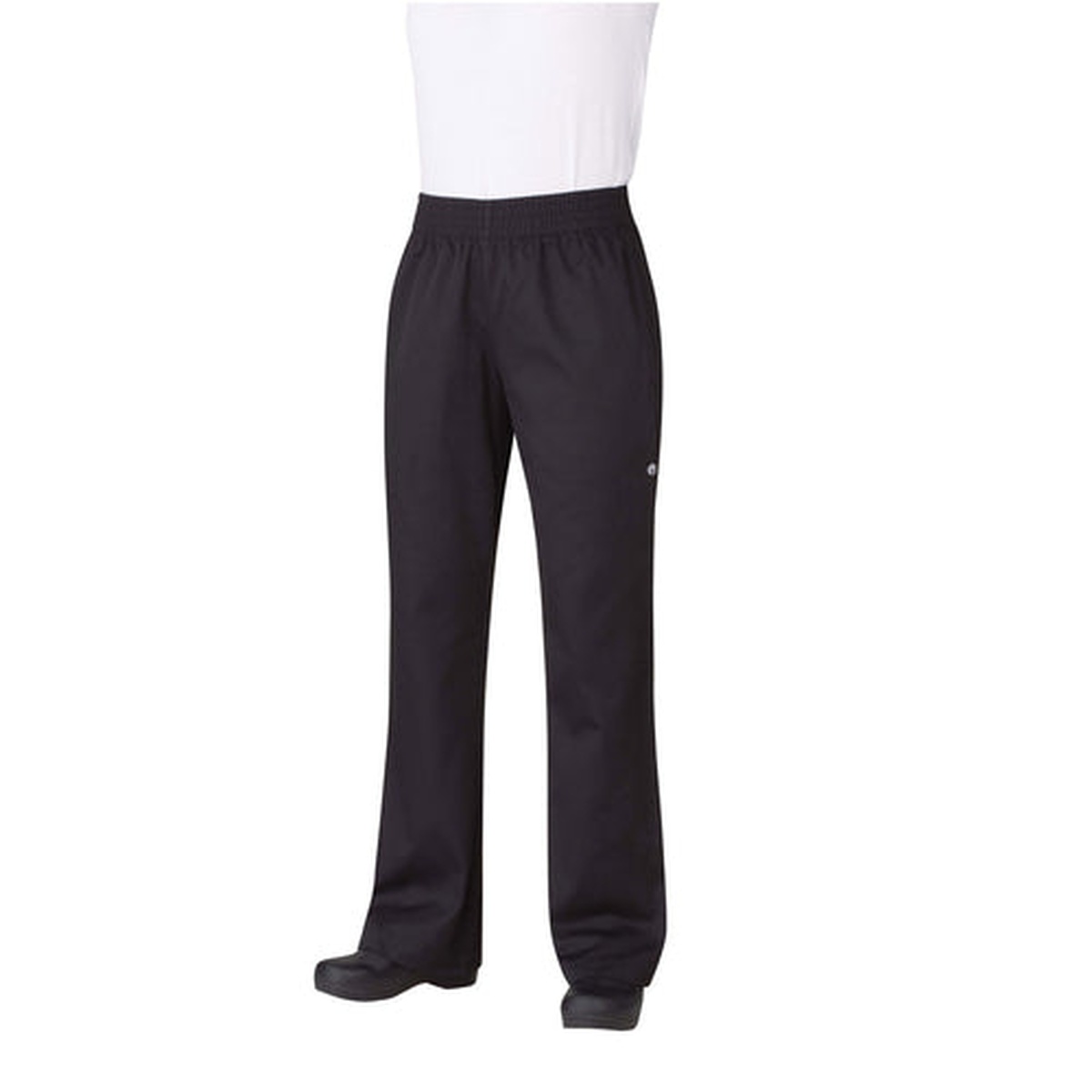 Chef Works women's black essential baggy chef pants with elastic waistband and classic fit