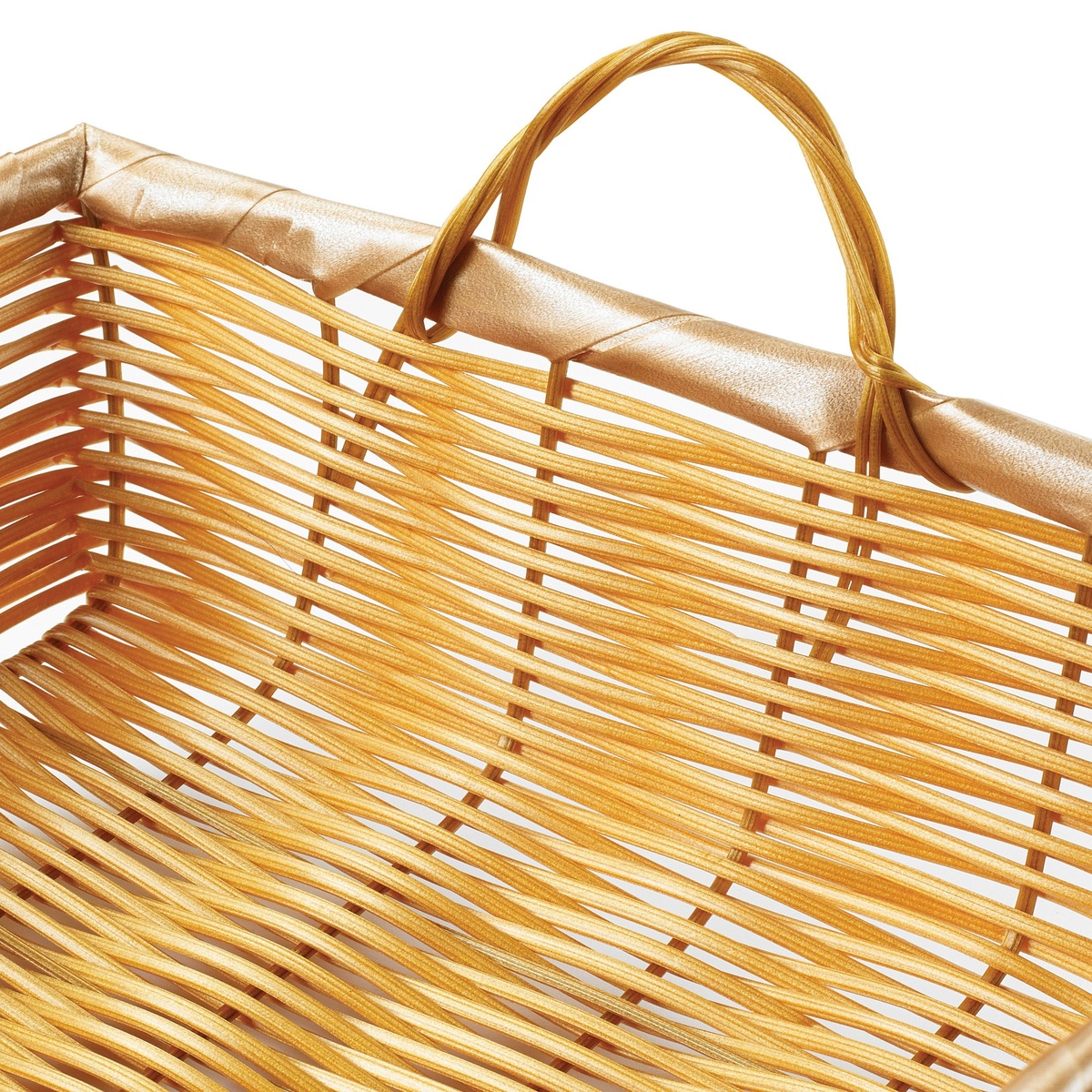 Close-up detail of Winco PWBN-16B woven basket handle and rim construction