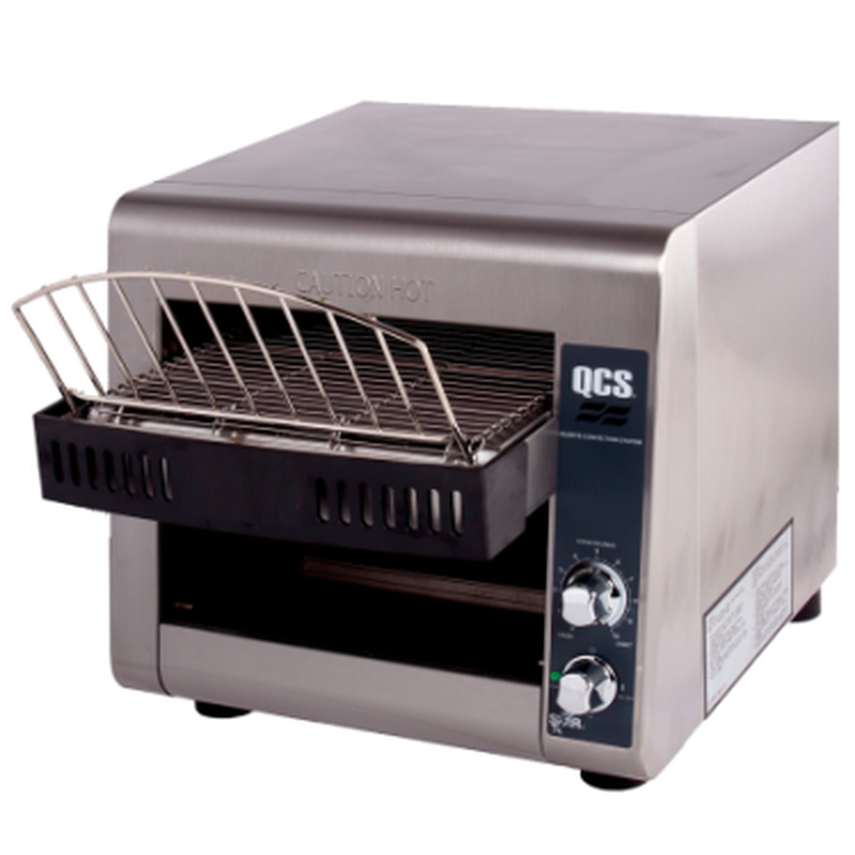 Star QCS1-350 conveyor toaster showing front opening and analog control knobs