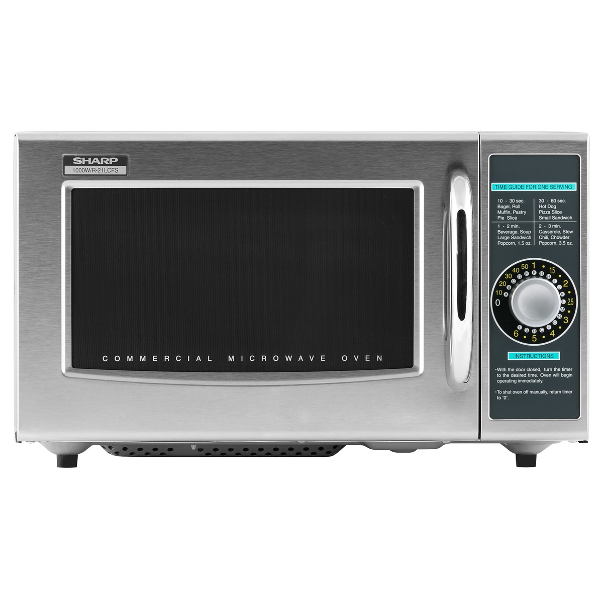 Sharp R-21LCFS commercial microwave oven front view with dial timer