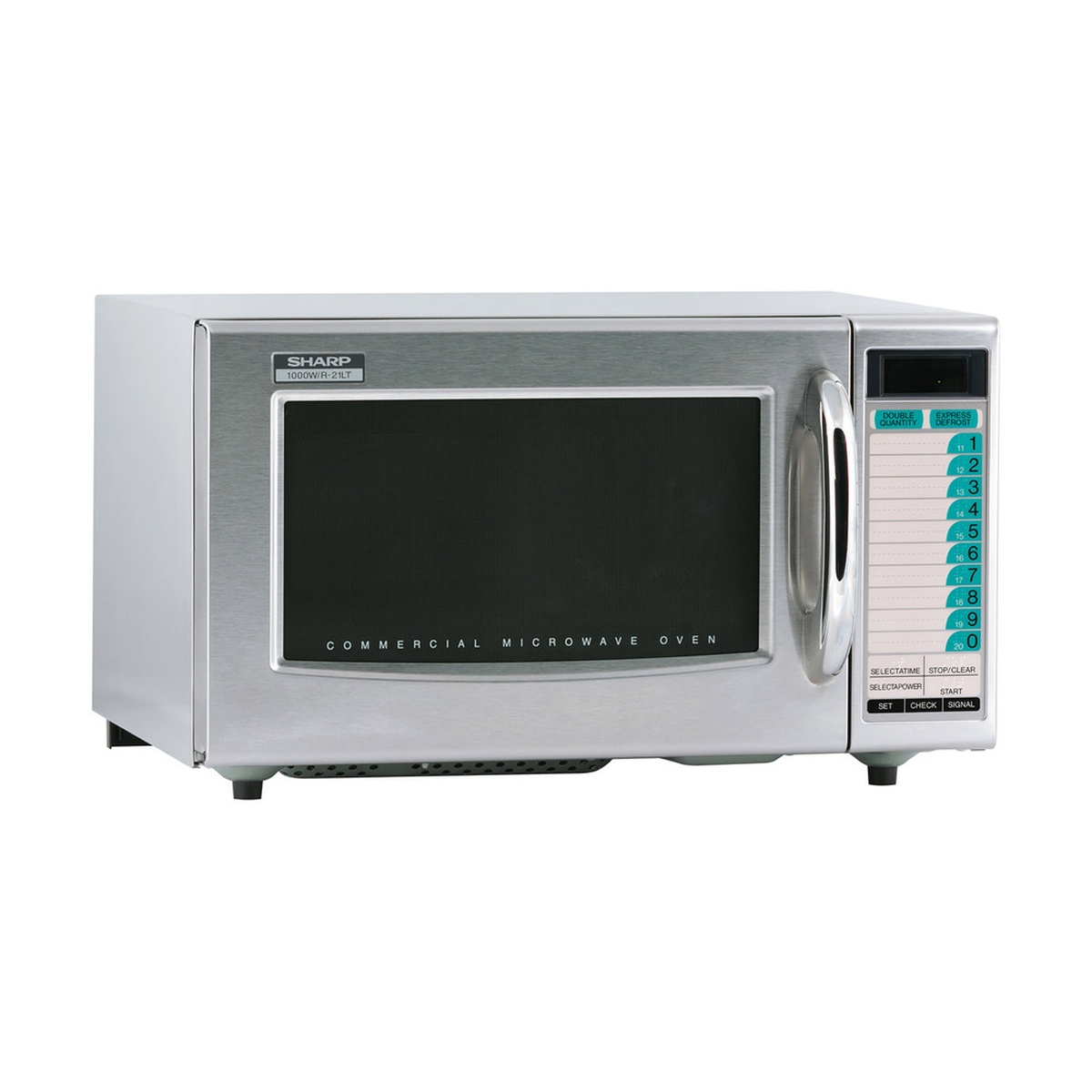 Sharp R-21LTF microwave side angled view showing control panel
