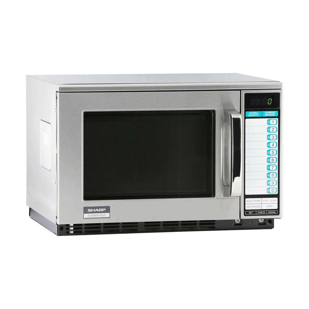 Sharp R-25JTF commercial microwave oven three-quarter angle view